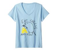 Femme Funny Eat Cheese and Sin, Amateurs de Fromage T-Shirt avec Col en V