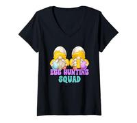 Femme Funny Egg Hunting Squad for Women Mini Easter Chick Gnomes T-Shirt avec Col en V