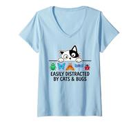 Femme Funny Entomologist Saying Easily Distracted by Cats and Bugs T-Shirt avec Col en V