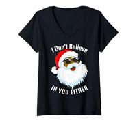 Femme Funny Ethnic Christmas I Don't Believe in You Either Novelty T-Shirt avec Col en V