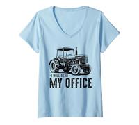 Femme Funny Farm Rancher I'll Be in My Office Tracteur Humour Farmer T-Shirt avec Col en V