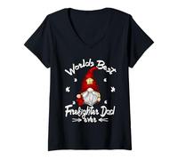 Femme Funny Fathers Day GNOME to Firefighter and Best Fireman Dad T-Shirt avec Col en V