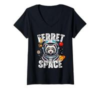 Femme Funny Ferret Designs « Ferret In Space » pour les amateurs de furet T-Shirt avec Col en V