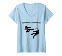 Femme Funny Figures Stick Men Cartoon Fight Gaming Graphic Design T-Shirt avec Col en V