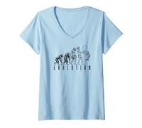 Femme Funny Fishing Evolution Pêcheur, Papa, Fête des Pères, Poisson T-Shirt avec Col en V