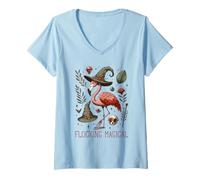 Femme Funny Flamingo Pun Flocking Magical Pagan Wiccan Witch T-Shirt avec Col en V