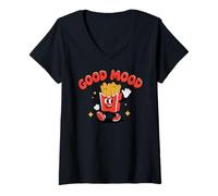 Femme Funny Food, Good Mood, Fast Food Finger Chips, French Fries T-Shirt avec Col en V