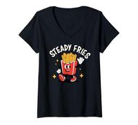 Femme Funny French Fries, Fryday Everyday Foodie, Steady Fries T-Shirt avec Col en V