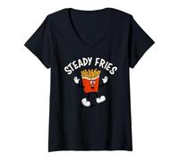Femme Funny French Fries, Fryday Everyday Foodie, Steady Fries T-Shirt avec Col en V