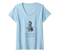 Femme Funny Frog Humor. Roman Soldier Toad Hero Mode Activated T-Shirt avec Col en V