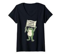 Femme Funny Frog Quitting Meme Sarcastic J'Ai essayé, ça Suffit T-Shirt avec Col en V