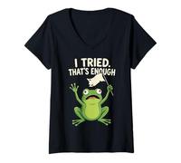 Femme Funny Frog Quitting Meme Sarcastic J'Ai essayé, ça Suffit T-Shirt avec Col en V