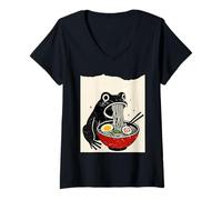 Femme Funny Frog Ramen Sumi-e Kawaii Ink Painting Japanese T-Shirt avec Col en V