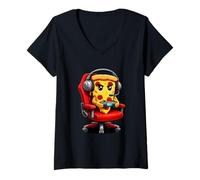 Femme Funny Gamer Pizza Video Game Enthusiast Men Women Kids T-Shirt avec Col en V