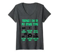 Femme Funny Gamer Videogame Things I Do in My Spare Time, Gaming T-Shirt avec Col en V