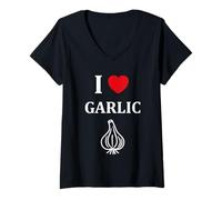 Femme Funny Garlic Food Minimalist Vegetable Simple i Love Garlic T-Shirt avec Col en V