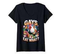 Femme Funny Gays Eat What - Cock Chicken LGBT Humor Gay Men Women T-Shirt avec Col en V
