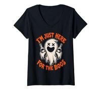 Femme Funny Ghost I'm Just Here for Boos Boisson d'halloween T-Shirt avec Col en V