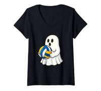 Femme Funny Ghost Volleyball Player Halloween Volleyball Coach T-Shirt avec Col en V