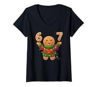 Femme Funny Gingerbread Six Seven 67 Ice Cream Drip Christmas Meme T-Shirt avec Col en V