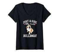 Femme Funny Girl Who Loves English Bulldogs T-Shirt avec Col en V