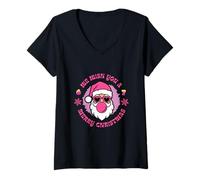 Femme Funny Girls 6 7 Christmas Meme 67 Pink Santa Christmas T-Shirt avec Col en V