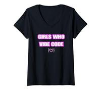 Femme Funny Girls Who Vibe Code, IA Coder T-Shirt avec Col en V