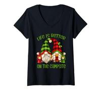 Femme Funny GNOME Camper Quote Life is Better on The Campsite T-Shirt avec Col en V