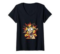 Femme Funny Goat Explosion Crazy Goats Barnyard Jeu de Simulation Amusant T-Shirt avec Col en V