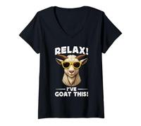 Femme Funny Goat Farming Farmer Joke Goat Pun Relax I've Goat This T-Shirt avec Col en V