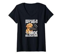 Femme Funny Golden Retriever Soft Mouth Shoe Relocation Dog T-Shirt avec Col en V