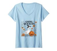 Femme Funny Goose Halloween Witch Pumpkin Fall Spooky Season T-Shirt avec Col en V