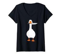 Femme Funny Goose with Knife Duck T-Shirt avec Col en V