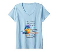 Femme Funny Grumpy Bird Graphic Lazy Quote Procrastinator T-Shirt avec Col en V