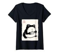 Femme Funny Grumpy Sumi-e Tea Lover Kawaii Japonais T-Shirt avec Col en V