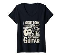 Femme Funny Guitar Player I Might Look Like Im Listening To You T-Shirt avec Col en V