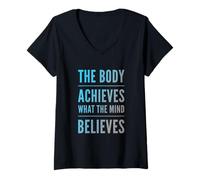 Femme Funny Gym Body Achieves What The Mind Believes Motivational Body Achieves What The Mind Believes T-Shirt avec Col en V