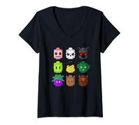 Femme Funny Halloween Building Brick Head Zombie Skeleton Ghost T-Shirt avec Col en V