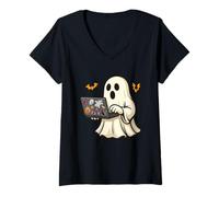 Femme Funny Halloween Ghost Developer Designer Web Programmer Code T-Shirt avec Col en V