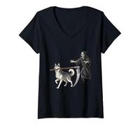 Femme Funny Halloween Siberian Husky Dog and The Reaper T-Shirt avec Col en V