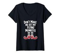 Femme Funny Halloween Witch Don't Make Me Get My Flying Monkeys T-Shirt avec Col en V