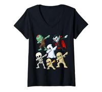 Femme Funny Halloween Zombie Vampire Fantôme Squelette Momie Dab T-Shirt avec Col en V