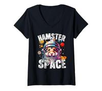 Femme Funny Hamster Designs « Hamster in Space » pour les amateurs de hamster T-Shirt avec Col en V