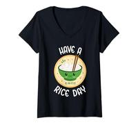 Femme Funny Have A Rice Day Kawaii Adorable Bol à Riz T-Shirt avec Col en V