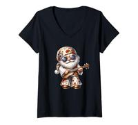 Femme Funny Hippie GNOME in Flower Power Outfit for Guitar Players T-Shirt avec Col en V
