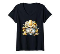 Femme Funny Hippie GNOME with Honey Bees for Spring and Bee Keeper T-Shirt avec Col en V