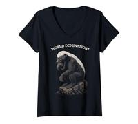 Femme Funny Honey Badger Ratel The Thinker World Domination ? T-Shirt avec Col en V