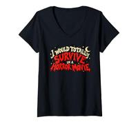 Femme Funny Horror Movie Halloween Scary T-Shirt avec Col en V