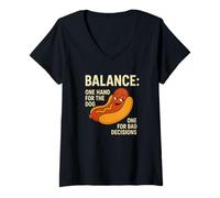 Femme Funny Hotdog Balance Citation National Saucisse Humour 4 juillet T-Shirt avec Col en V