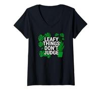 Femme Funny Houseplant Lover Leafy Things Don't Judge T-Shirt avec Col en V